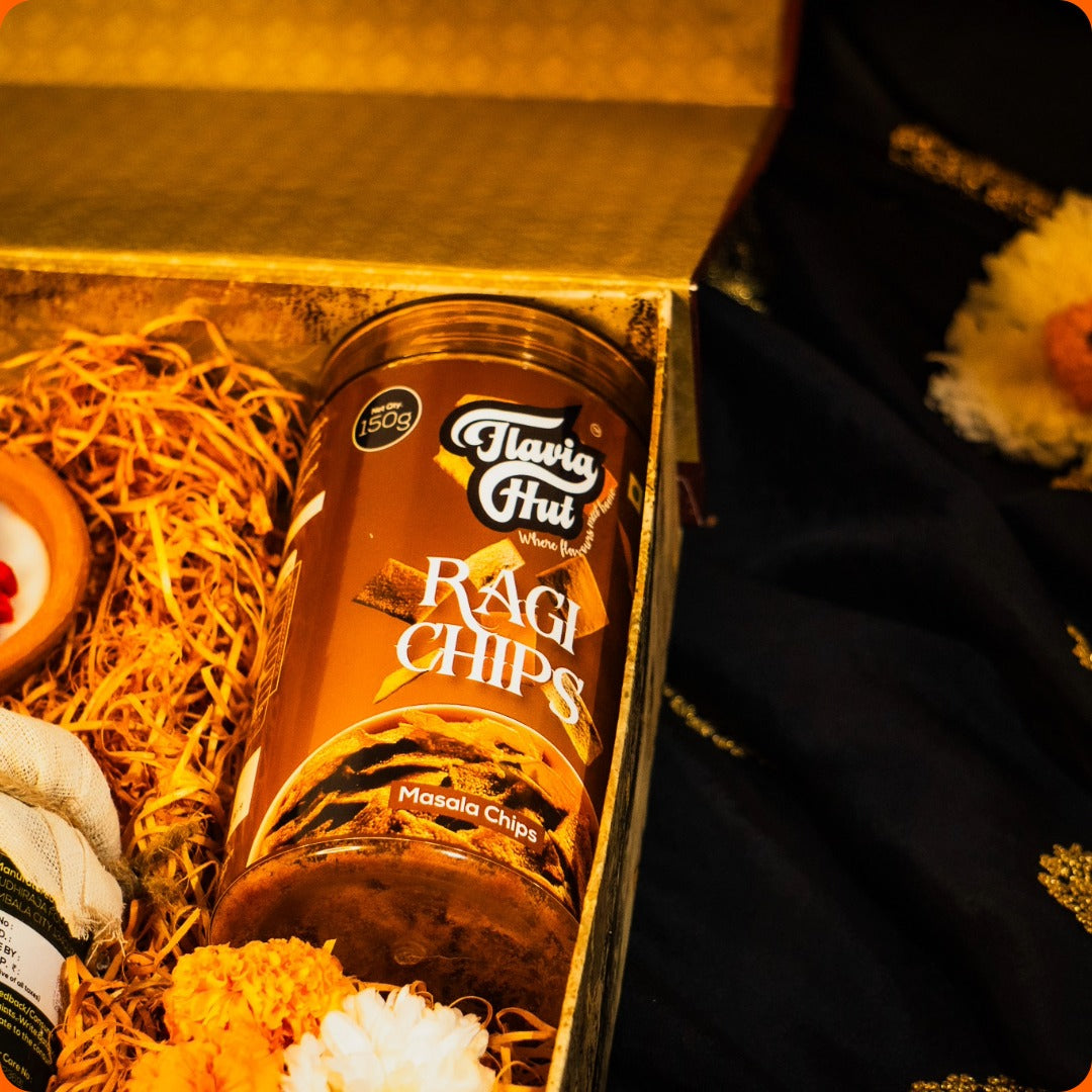 FlaviaHut's Collection's Box 3 | Celebration's Box, Hand-made Diya Candle, 1 Pure A2 Cow Ghee(500g), 1 Flavoured Healthy Makhana Jars(70g), 1 Masala Chips Jar(150g)) | A FESTIVE BUNDLE